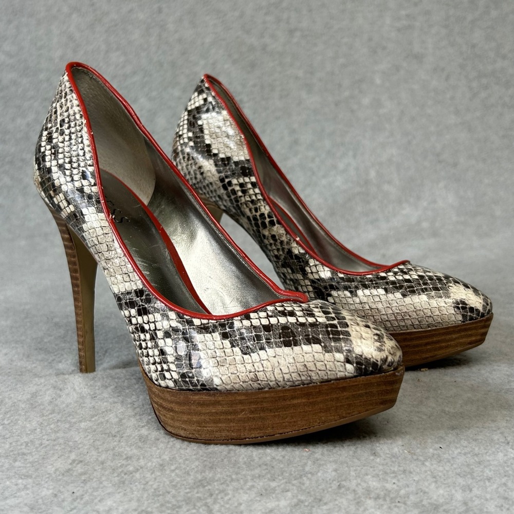 Guess Snakeskin Platform Heels Red Trim Pumps Women's Size 7.5M